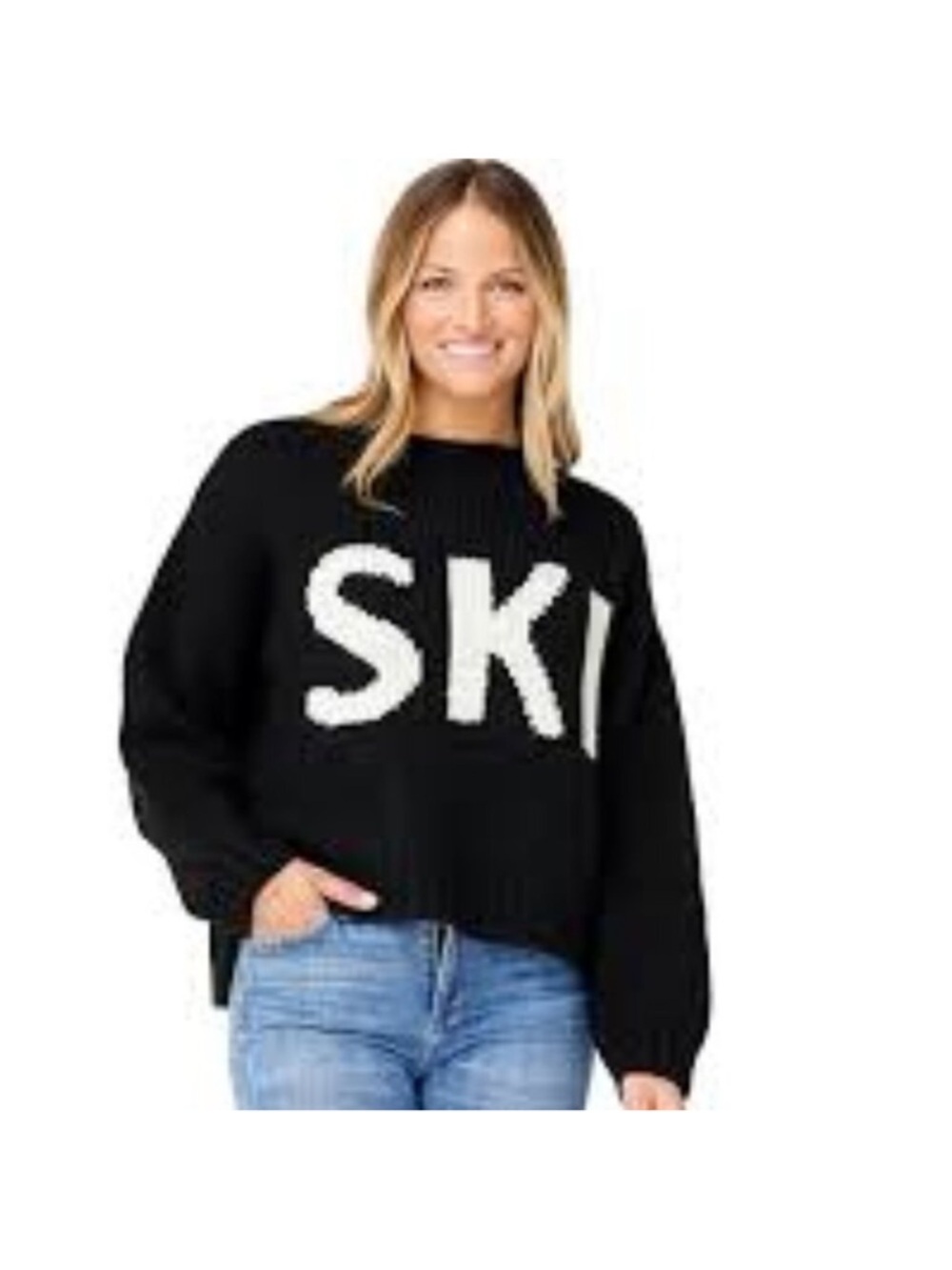 Krimson Klover Black Ski Baby Boxy Crew Sweater Alpaca Blend Size Medium NWT